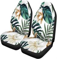 🌿 pinbeam car seat covers: green tropical flower plant and leaf pattern retro botanical set of 2 - auto accessories protectors for car truck suv universal fit, car decor logo