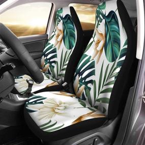 img 3 attached to 🌿 Pinbeam Car Seat Covers: Green Tropical Flower Plant and Leaf Pattern Retro Botanical Set of 2 - Auto Accessories Protectors for Car Truck SUV Universal Fit, Car Decor