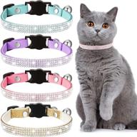 🐱 4-piece breakaway cat collar set with rhinestones, bell, and soft velvet in 4 colors logo