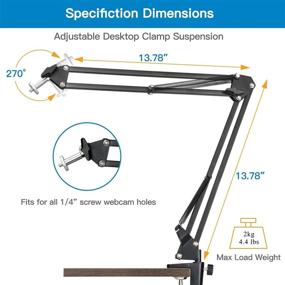 img 3 attached to 📸 Webcam Arm Stand Adjustable Suspension Boom Scissor Arm Mount Holder for Logitech C920 C930 C922 C615, Microsoft LifeCam and more with 1/4" Thread