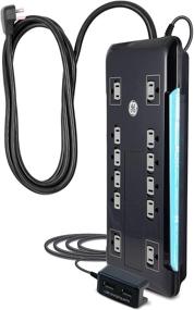 img 4 attached to 💡 GE UltraPro 12 Outlet Surge Protector: 4320 Joules, 8 Ft Power Cord, Tethered 2 USB Ports, Flat Plug, Power Filter, Circuit Breaker - Black, UL Listed