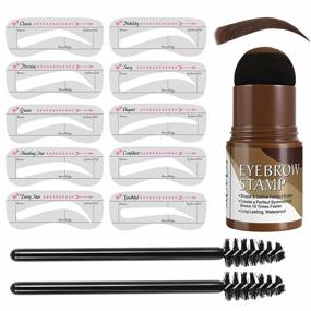 img 4 attached to 💦 Waterproof Eyebrow Stamp Stencil Kit - 10 Reusable Molds + 2 Small Pencil Brushes - Dark Brown Brow Stamp and Shaping Kit - Professional Eyebrow Styling Tools