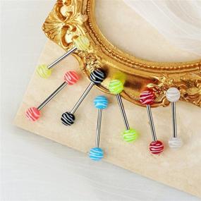 img 1 attached to 👅 Glam up Your Tongue with Jewseen's 14G Stainless Steel Tongue Bars - Candy Colors, Glow in the Dark!"