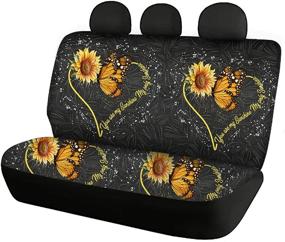 img 3 attached to 🌻 Frestree Sunflower Butterfly Print Car Seat Covers Set for Women 7 Packs - Including Steering Wheel Cover and Seat Belt Pads, You are My Sunshine