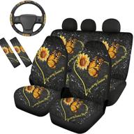 🌻 frestree sunflower butterfly print car seat covers set for women 7 packs - including steering wheel cover and seat belt pads, you are my sunshine logo