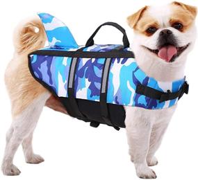 img 3 attached to 🦈 Ripstop Camo Dog Life Jacket with Rescue Handle and Shark Fin Design - Ultimate Floatation Vest for Small, Medium, and Large Dogs for Safe Swimming Activities