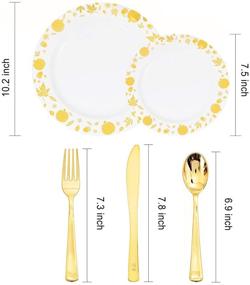 img 3 attached to 🍽️ WDF 150pcs Gold Plastic Plates with Disposable Plastic Silverware - Premium White and Gold Plastic Dinnerware Set for Thanksgiving Day and Parties