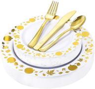 🍽️ wdf 150pcs gold plastic plates with disposable plastic silverware - premium white and gold plastic dinnerware set for thanksgiving day and parties logo