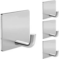 stainless steel adhesive hooks - heavy duty stick on wall towel hooks, door hooks, and coat hooks - self adhesive holders for hanging kitchen, bathroom, and home - pack of 4 logo