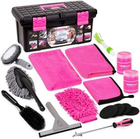 img 4 attached to Розовый набор для уборки машины для женщин - полный набор для мойки автомобиля с гелем для очистки, микрофиброй, варежкой, щеткой, сметкой, аппликатором для воска и многое другое (17 предметов)