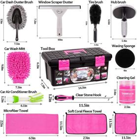 img 3 attached to Розовый набор для уборки машины для женщин - полный набор для мойки автомобиля с гелем для очистки, микрофиброй, варежкой, щеткой, сметкой, аппликатором для воска и многое другое (17 предметов)