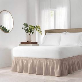img 4 attached to 🛏️ EASY FIT Elastic Wrap Around Bed Skirt, Quick and Simple On/Off Dust Ruffle (18-Inch Drop), Queen/King Size, Camel