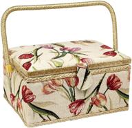 🌷 adolfo design tulip floral print sewing basket: large storage box with removable tray and pin cushion logo