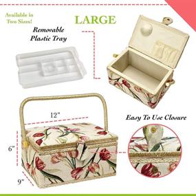 img 3 attached to 🌷 Adolfo Design Tulip Floral Print Sewing Basket: Large Storage Box with Removable Tray and Pin Cushion