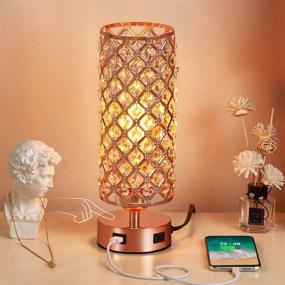 img 1 attached to 💎 Stylish Crystal Table Lamp with USB Ports - 3 Way Dimmable, Rose Gold & Crystal Lampshade, Perfect Bedside Lamp with Phone Charging Capability