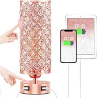 💎 stylish crystal table lamp with usb ports - 3 way dimmable, rose gold & crystal lampshade, perfect bedside lamp with phone charging capability логотип