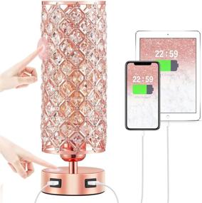 img 4 attached to 💎 Stylish Crystal Table Lamp with USB Ports - 3 Way Dimmable, Rose Gold & Crystal Lampshade, Perfect Bedside Lamp with Phone Charging Capability