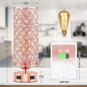 img 2 attached to 💎 Stylish Crystal Table Lamp with USB Ports - 3 Way Dimmable, Rose Gold & Crystal Lampshade, Perfect Bedside Lamp with Phone Charging Capability