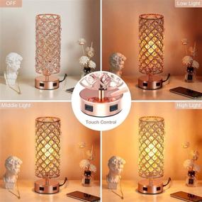 img 3 attached to 💎 Stylish Crystal Table Lamp with USB Ports - 3 Way Dimmable, Rose Gold & Crystal Lampshade, Perfect Bedside Lamp with Phone Charging Capability