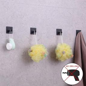 img 2 attached to 🧲 GERZWY Wall Hooks Adhesive: Premium Matte Black Towel Hooks for Bathrooms - Set of 4 - No Nail Sticky Hanging Wall Hangers