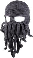 kafeimali men's head barbarian vagabond beanie: innovative foldaway beard octopus pirate hat for bearded caps logo