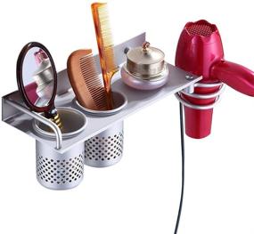 img 4 attached to MyLifeUNIT Hair Dryer Holder Wall Mount: Efficient Aluminum Hair Tool Organizer with 2 Cups