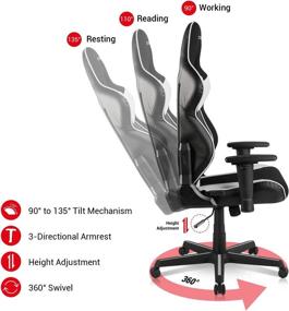 img 1 attached to 🎮 DXRacer OH/RAA106 Racing Series Ergonomic Computer Gaming Chair with Lumbar Support, Swivel Base, Wheels, and Headrest - Adjustable, Leather, Home Office Desk Chair - Standard, Black/White