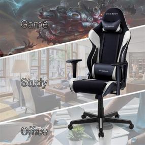 img 3 attached to 🎮 DXRacer OH/RAA106 Racing Series Ergonomic Computer Gaming Chair with Lumbar Support, Swivel Base, Wheels, and Headrest - Adjustable, Leather, Home Office Desk Chair - Standard, Black/White