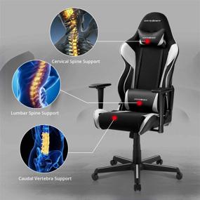 img 2 attached to 🎮 DXRacer OH/RAA106 Racing Series Ergonomic Computer Gaming Chair with Lumbar Support, Swivel Base, Wheels, and Headrest - Adjustable, Leather, Home Office Desk Chair - Standard, Black/White