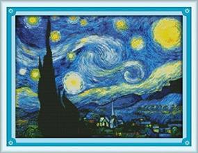 img 2 attached to 🌌 Exquisite Happy Forever Cross Stitch: Van Gogh's Starry Night Scenery