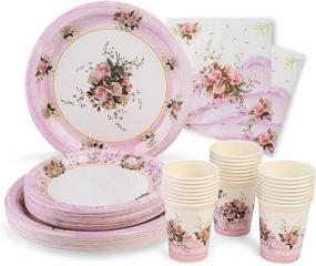 img 4 attached to 🌸 Royal Magnolia Pink Party Supplies - 24-Piece Set of Pink Floral Paper Plates, Napkins, and Cups - Disposable Flower Dinnerware for Birthday, Baby Shower, Bachelorette, Wedding