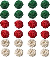 simoutal set of 24 decorative rattan balls - perfect ornaments for christmas, wedding, party, and home decor - ideal orbs vase fillers (3cm, red-green-white) logo