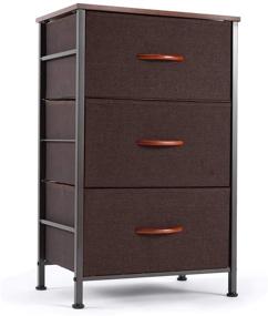 img 4 attached to 🪑 ROMOON Nightstand Chest: 3 Fabric Drawers, Wood Top, Lightweight Accent Table for Bedroom, Hallway, Closets - Espresso