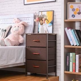 img 3 attached to 🪑 ROMOON Nightstand Chest: 3 Fabric Drawers, Wood Top, Lightweight Accent Table for Bedroom, Hallway, Closets - Espresso