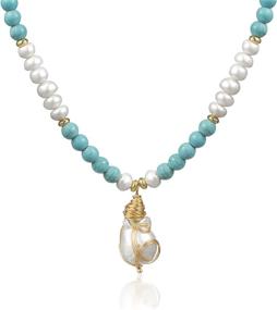 img 4 attached to 💎 Glamorous Handmade Cowlyn Baroque Pearl Pendant Necklace with Turquoise Chain- 18k Gold Wire Winding, Adjustable Bohemian Style Charm Fashion Jewelry for Women, Girls, Moms - Perfect Valentine's Day Gift!