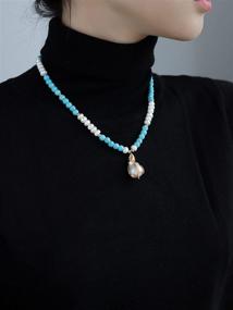 img 3 attached to 💎 Glamorous Handmade Cowlyn Baroque Pearl Pendant Necklace with Turquoise Chain- 18k Gold Wire Winding, Adjustable Bohemian Style Charm Fashion Jewelry for Women, Girls, Moms - Perfect Valentine's Day Gift!