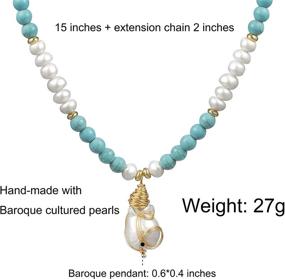 img 1 attached to 💎 Glamorous Handmade Cowlyn Baroque Pearl Pendant Necklace with Turquoise Chain- 18k Gold Wire Winding, Adjustable Bohemian Style Charm Fashion Jewelry for Women, Girls, Moms - Perfect Valentine's Day Gift!