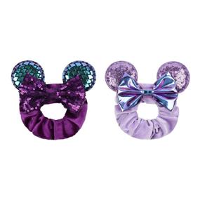 img 3 attached to 🎀 Lanmerry Mermaid-FQ Purple Sequin Mouse Ear Velvet Scrunchies Hair Ties with Sparkle Bow - Enhanced SEO