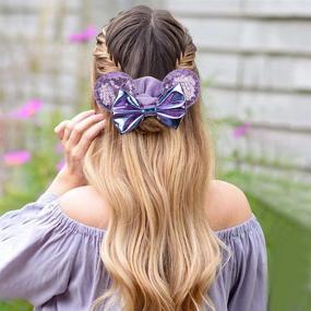 img 1 attached to 🎀 Lanmerry Mermaid-FQ Purple Sequin Mouse Ear Velvet Scrunchies Hair Ties with Sparkle Bow - Enhanced SEO