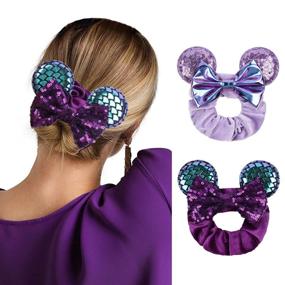 img 4 attached to 🎀 Lanmerry Mermaid-FQ Purple Sequin Mouse Ear Velvet Scrunchies Hair Ties with Sparkle Bow - Enhanced SEO