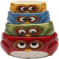 vibrant 4 pack measuring cup set with owl design - cosmos gifts in red, green, blue, and yellow logo