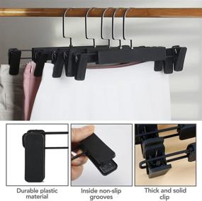 img 3 attached to Efficient 360° Rotatable Pant Hangers - 18 Pack of Non-Slip Black Plastic 👖 Skirt Hangers with Clips: Perfect for Pants, Skirts, Trousers, Coats, Dresses, and Tank Tops