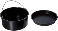 🍕 air fryer accessories set: 8 inch cake barrel, pizza pan - compatible with ninja, gourmia, cosori, phillips, gowise (3.7qt-5.8qt) - black round (set of 2) logo