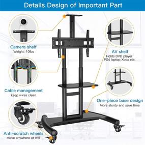 img 2 attached to Ultimate Mobility: Rolling TV Cart for 32-70 Inch Flat Screen TVs – Height Adjustable, 100 lbs Capacity, UL Certified – VESA 600x400mm – PSTVMC05