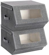 efficiently organize with songmics stackable storage bins | clear front windows, set of 2 gray fabric boxes with lids | magnetic closures & open-stay lid feature | urplb02g logo