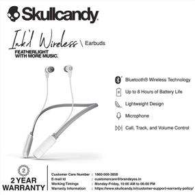 img 2 attached to 🎧 Наушники Skullcandy - Ink'd Bluetooth Wireless с микрофоном, шумоизоляцией, превосходным звуком, 8-часовым временем работы от аккумулятора, легкие с гибким воротником (белые) + 5-пакет масок для лица