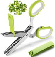 2021 herb scissors set - 5 blade herb scissors with cover, ideal kitchen gadgets for cutting shredded lettuce, fresh cilantro, green onion, and more. also perfect for paper cutting. logo