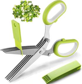 img 4 attached to 2021 Herb Scissors Set - 5 Blade Herb Scissors with Cover, Ideal Kitchen Gadgets for Cutting Shredded Lettuce, Fresh Cilantro, Green Onion, and More. Also Perfect for Paper Cutting.