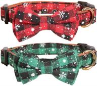 🐶 stylish christmas dog collar: snowflake classic plaid adjustable with adorable bow tie logo