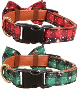 img 3 attached to 🐶 Stylish Christmas Dog Collar: Snowflake Classic Plaid Adjustable with Adorable Bow Tie